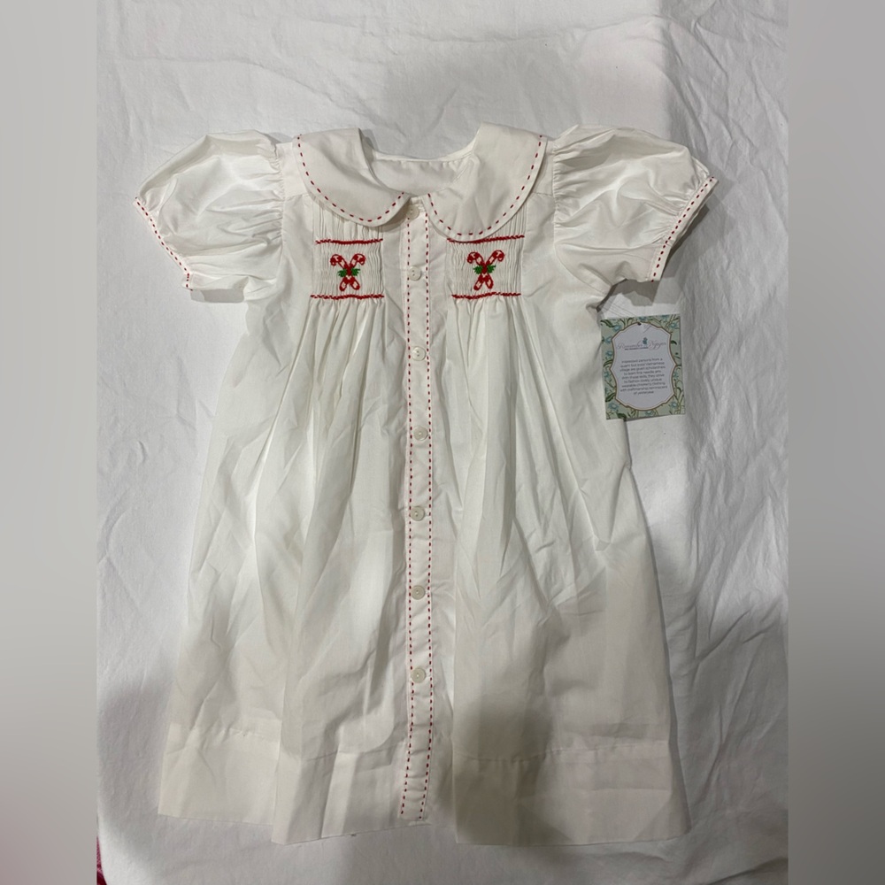 Remember Nguyen Emerald White girls Christmas dress candy canes. NWT